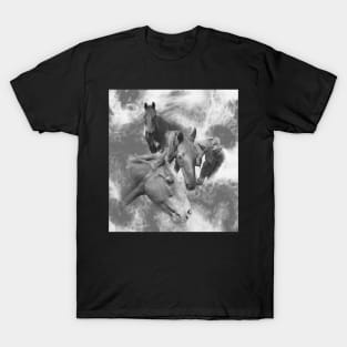 Horses and surreal mist in gray and white T-Shirt